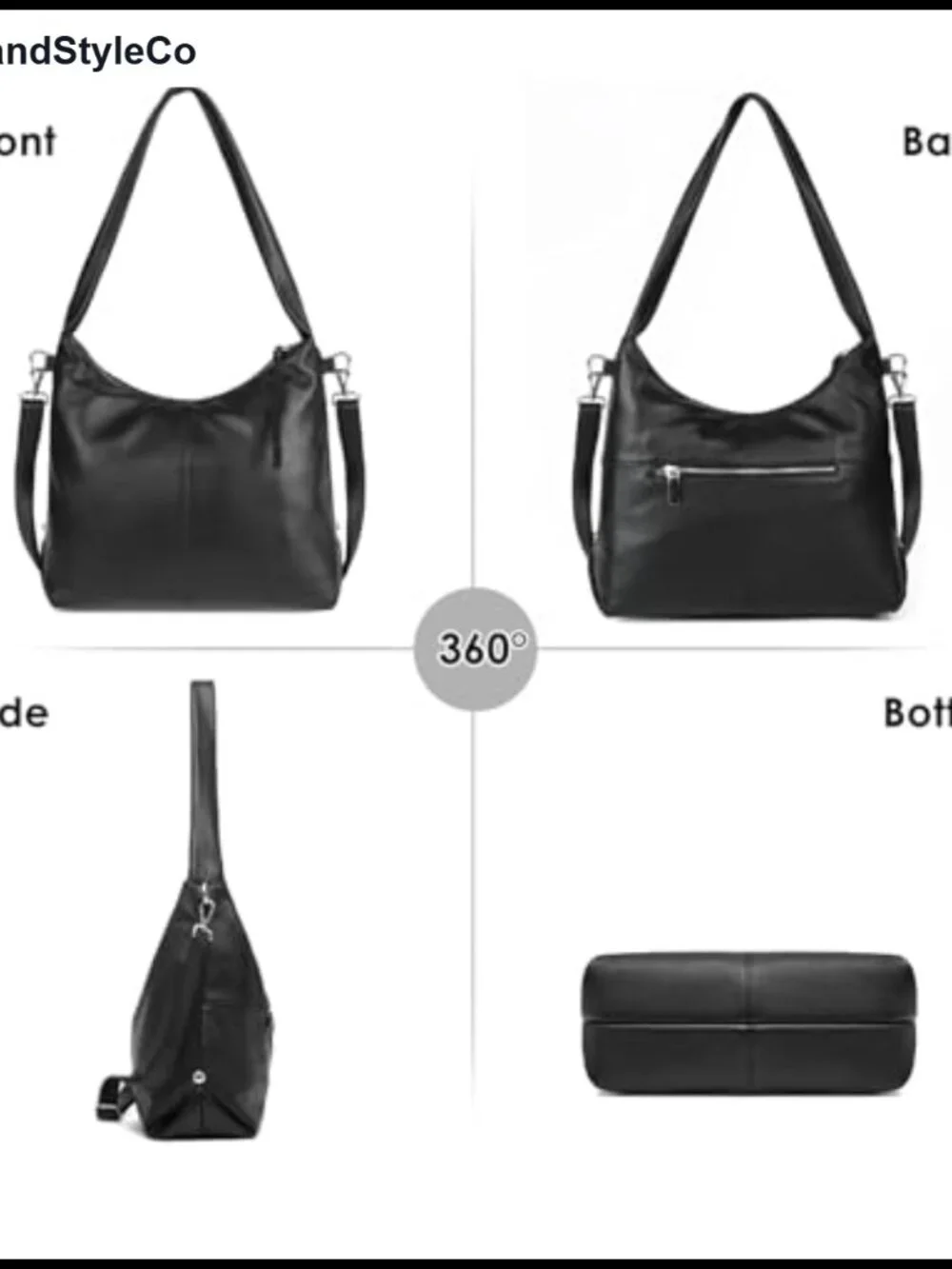 Genuine Leather Hobo Bag Large Tote Shoulder Crossbody Handbag